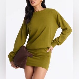 Olive Green Women's Sweater Mini Dress